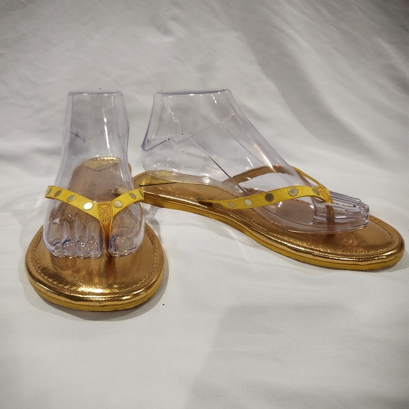 Consuela Gold and Yellow‎ Sandals with Metallic Straps - Picture 1 of 3